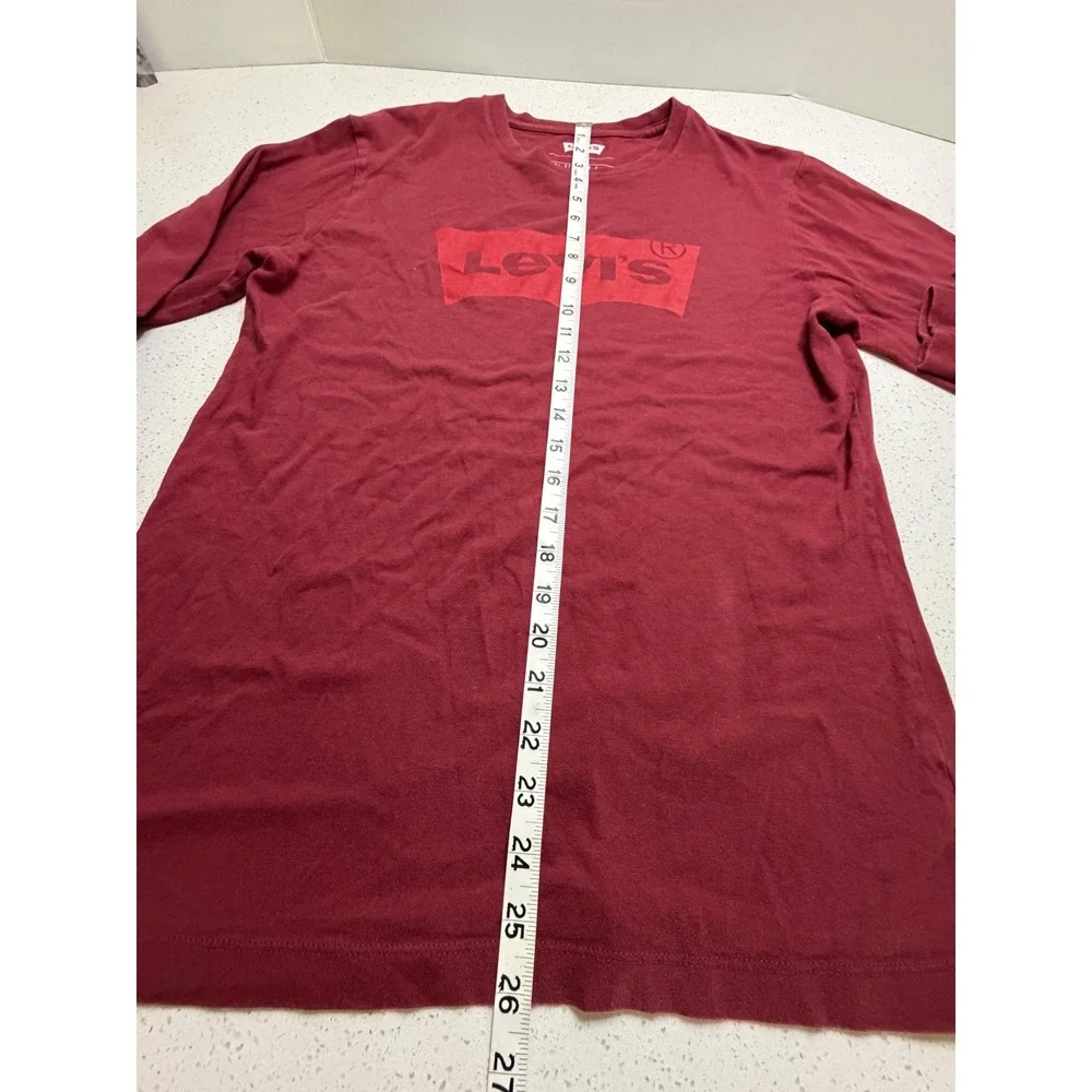 Levis Mens Long Sleeve Graphic Tee Burgundy Red Batwing Logo Shirt Small